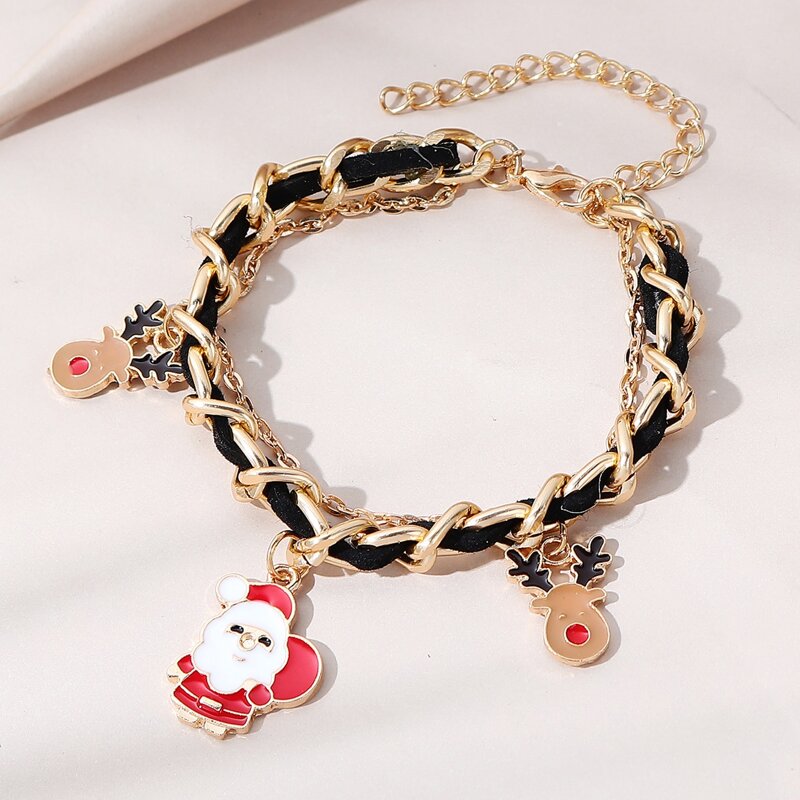 

Christmas Santa Claus Charm Chain Bracelet, Black