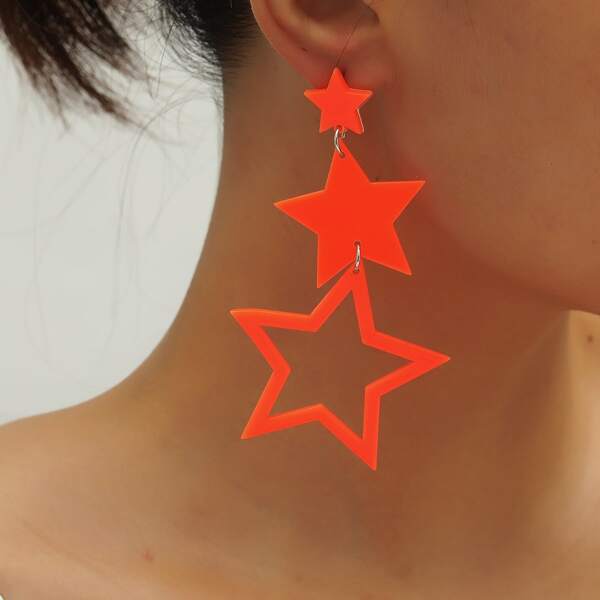 

Layered Star Drop Earrings, Orange