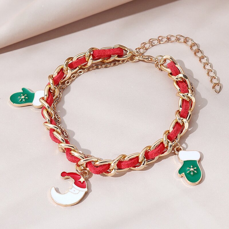

Christmas Gloves Charm Chain Bracelet, Red