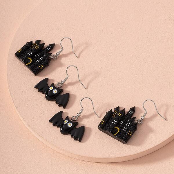 

2pairs Halloween Bat Drop Earrings, Multicolor