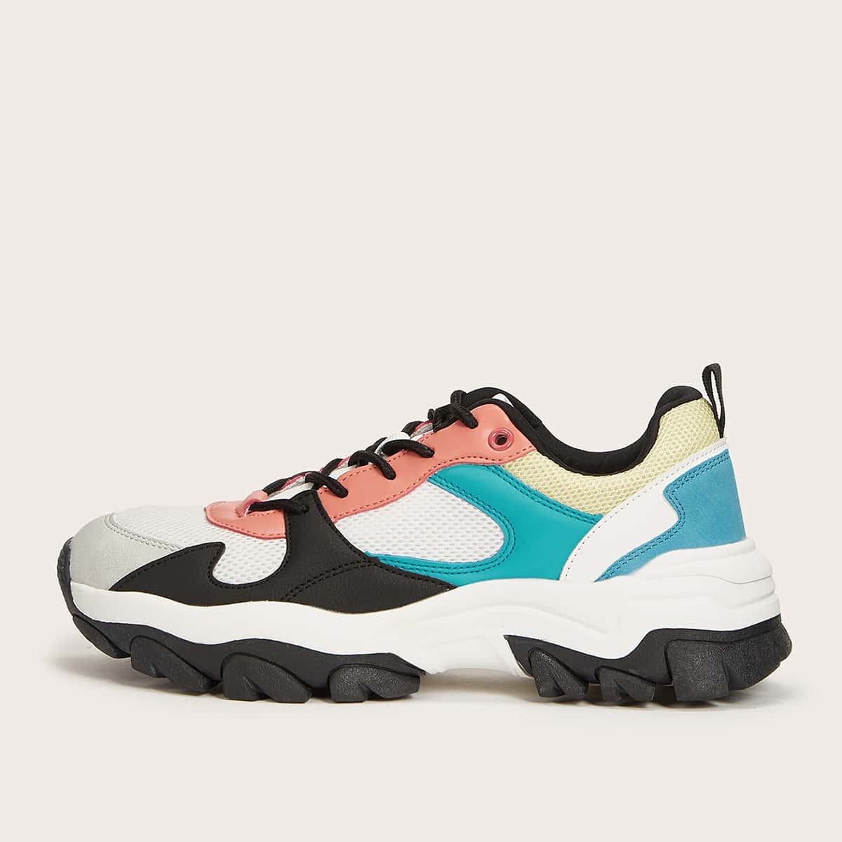 

Lace-up Front Color Block Chunky Sneakers, White