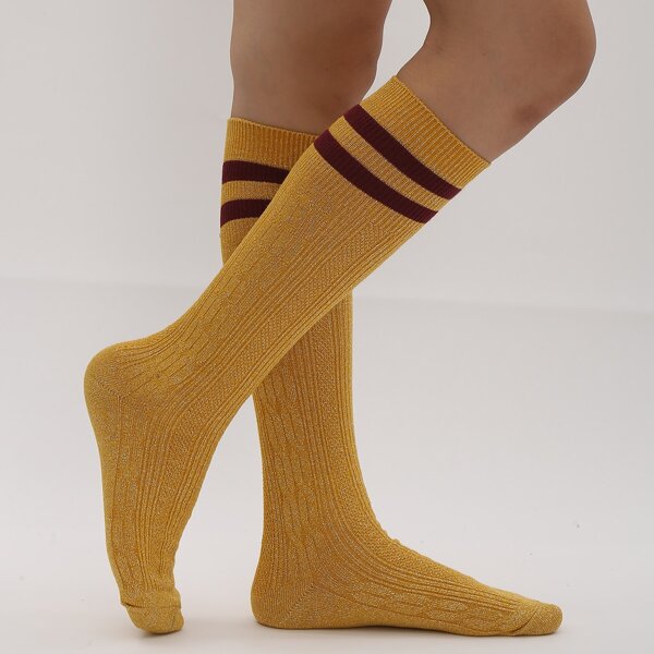 

Striped Pattern Long Socks, Yellow