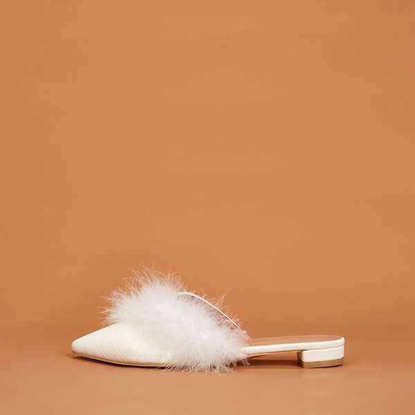 

Croc Embossed Fluffy Mules, White