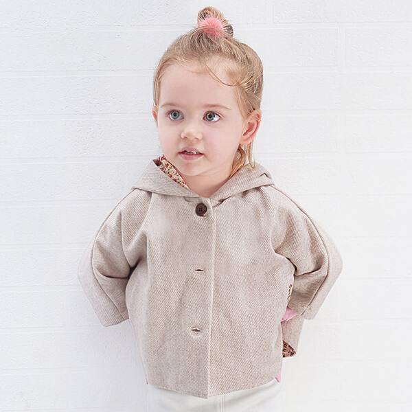 

Toddler Girls Batwing Sleeve Hooded Overcoat, Apricot