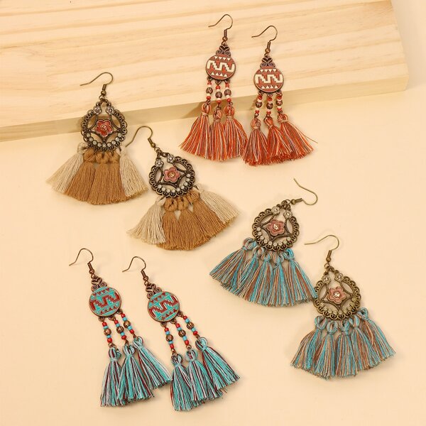 

4pairs Tassel Drop Earrings, Multicolor