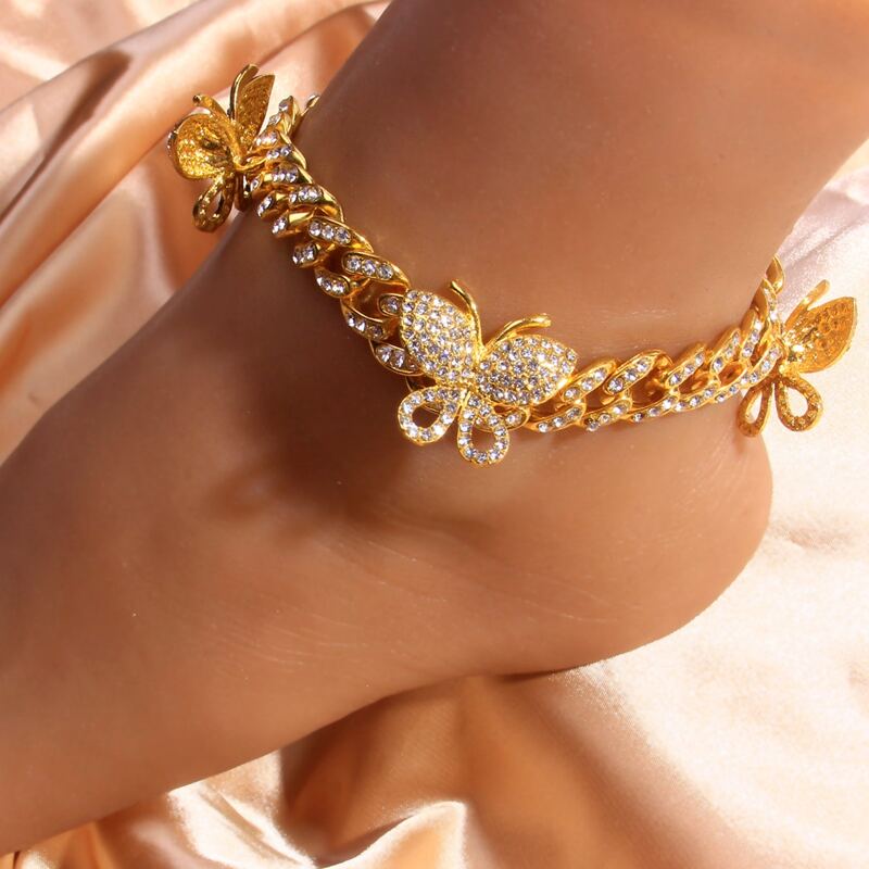 

Rhinestone Butterfly Decor Chain Anklet, Gold
