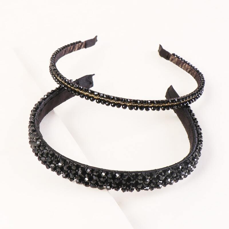 

2pcs Crystal Decor Hair Hoop, Black