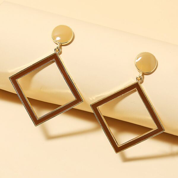

Geo Drop Earrings, Coffee brown