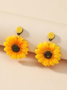 Pendientes largos con girasol - Amarillo - Ver 1