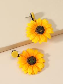 Pendientes largos con girasol - Amarillo - Ver 2
