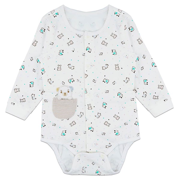 

Baby Unisex Cartoon Graphic Patched Pocket Bodysuit, White