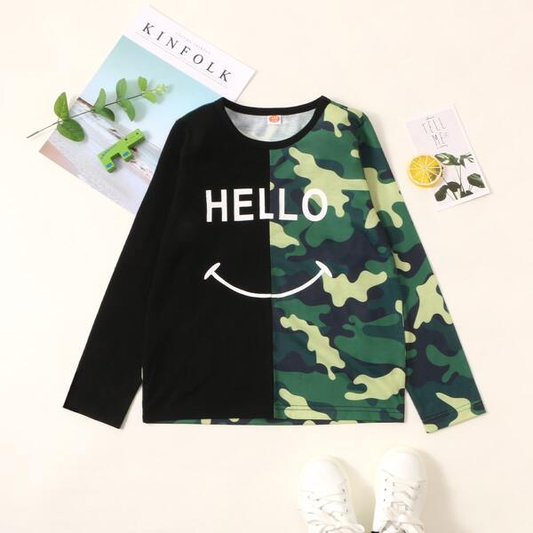 

Boys Camo And Letter Graphic Tee, Multicolor