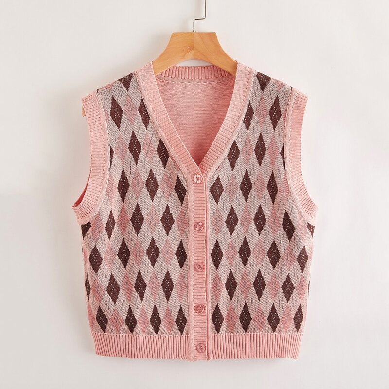 

Argyle Button Front Sweater Vest, Multicolor