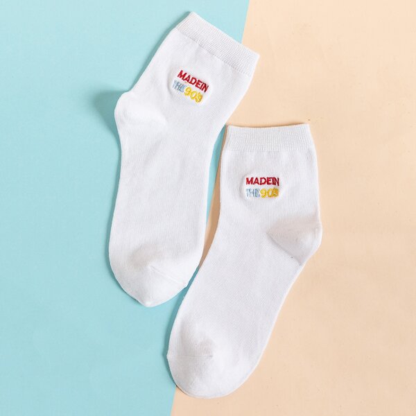 

Letter Embroidery Socks, White