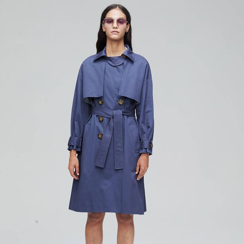 

Jazzevar Double Button Belted Trench Coat, Blue