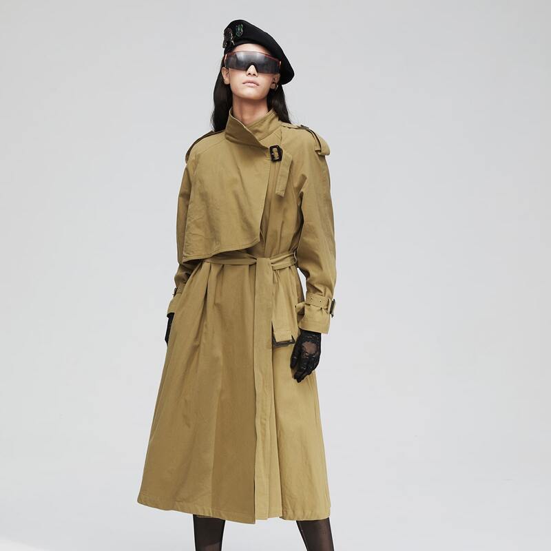 

Jazzevar Slant Pocket Wrap Belted Trench Coat, Khaki