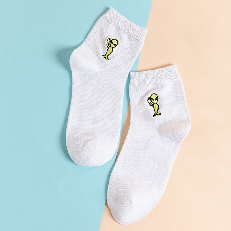 

Alien Embroidery Socks, White