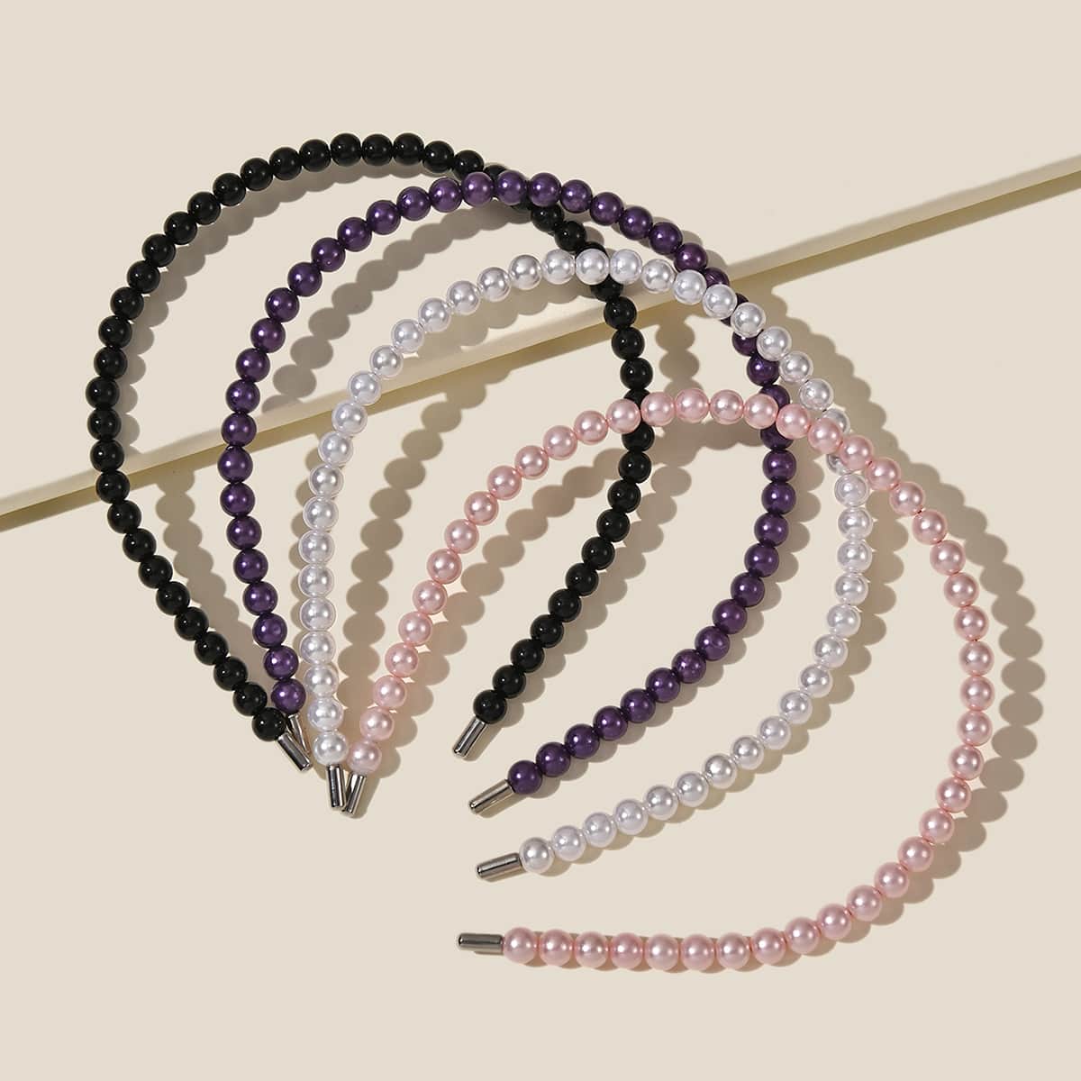 

4pcs Faux Pearl Beaded Hair Hoop, Multicolor