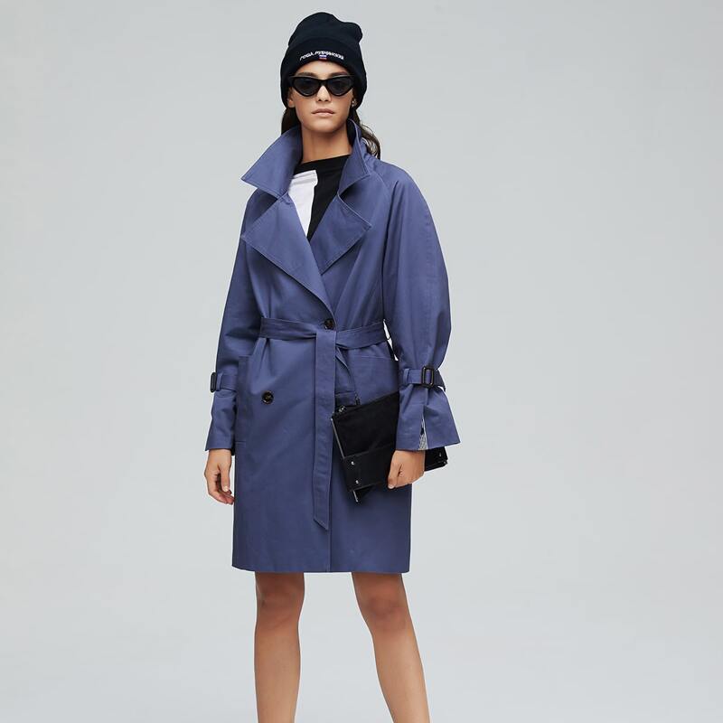 

Jazzevar Double Button Belted Trench Coat, Blue