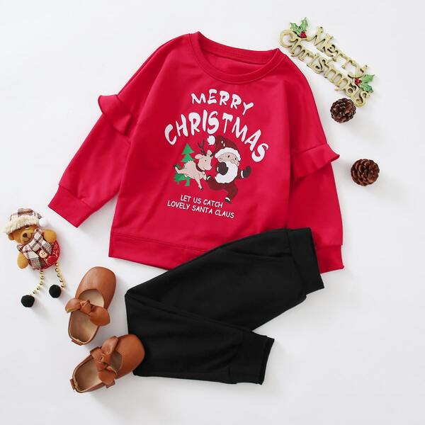 

Toddler Girls Slogan & Christmas Print Sweatshirt With Sweatpants, Multicolor