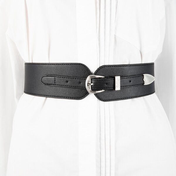 

Metal Buckle Wide Belt, Black