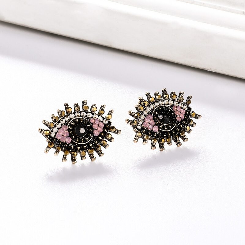 

Rhinestone Decor Eye Design Stud Earrings, Pink
