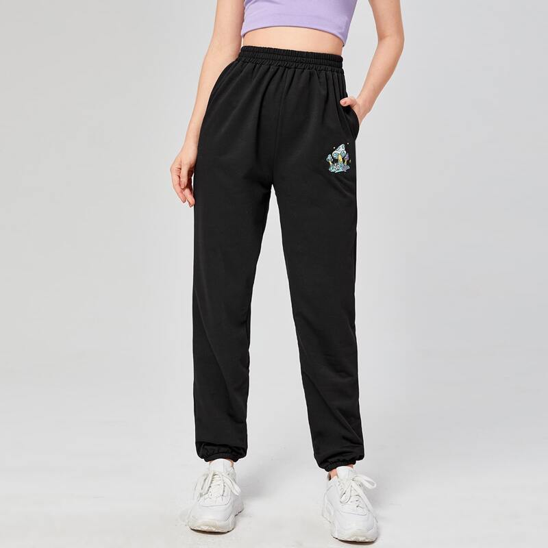 

Mushroom Graphic Sweatpants, Black