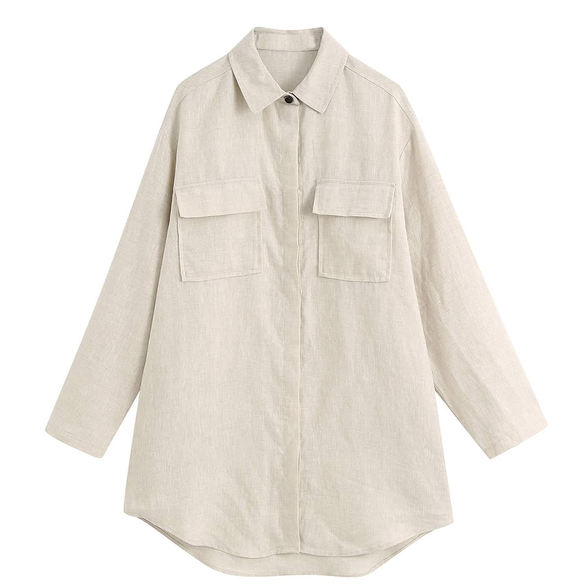 

Double Flap Pocket Longline Blouse, Khaki