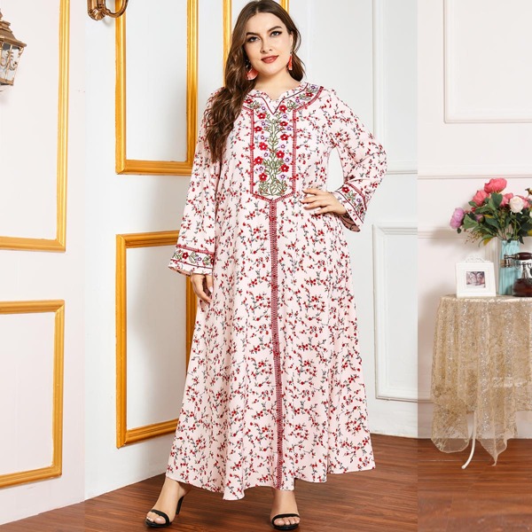 

Plus Floral Embroidered Tunic Dress, Multicolor