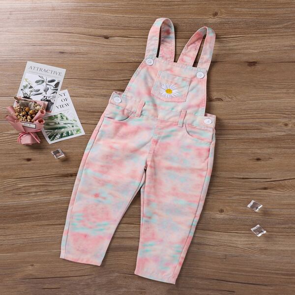 

Toddler Girls Daisy Embroidery Tie Dye Overall Jumpsuit, Multicolor