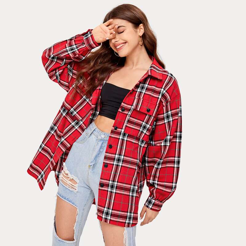 

Plaid Boyfriend Overshirt, Red