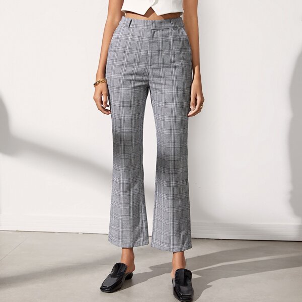 

Plaid Flare Leg Pants, Black and white