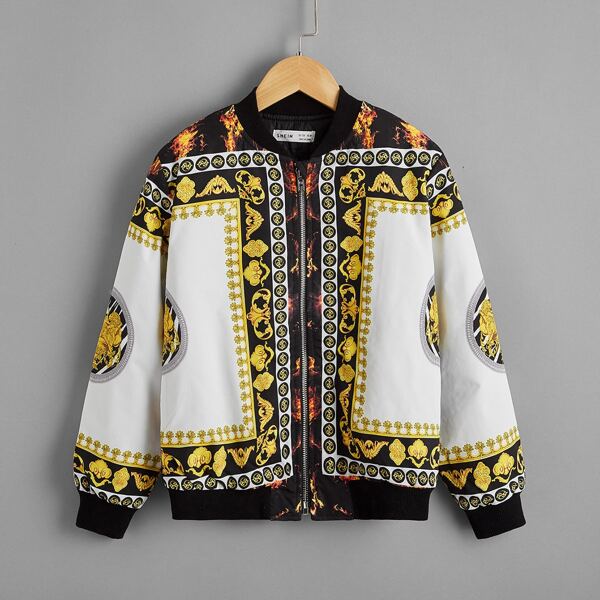 

Boys Baroque & Fire Print Bomber Jacket, Multicolor