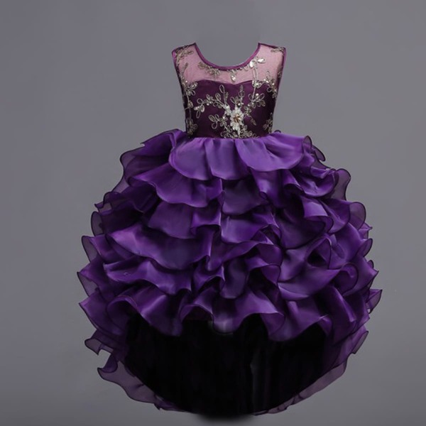 

Toddler Girls Embellished Bow Back Layered Gown Dress, Purple