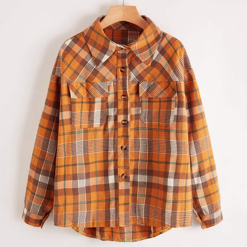 

Double Pocket Plaid Overshirt, Orange