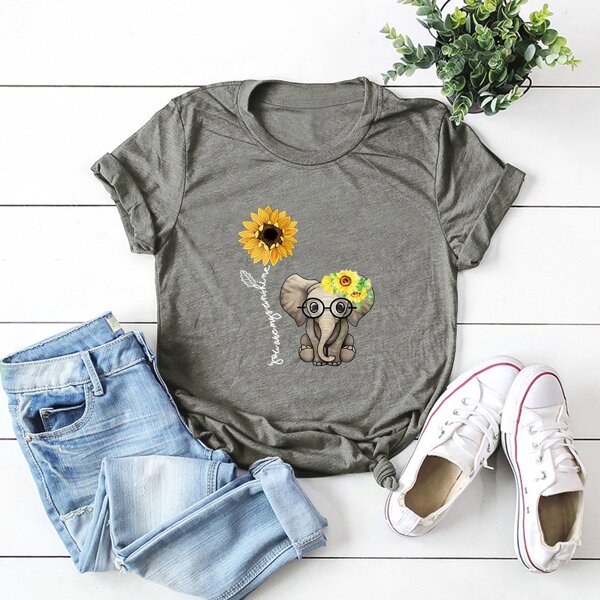 

Elephant And Slogan Graphic Short Sleeve Tee, Grey