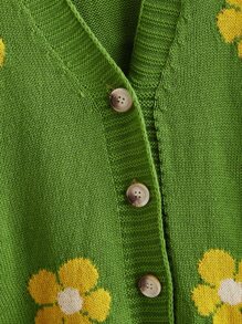green cardigan with flowers