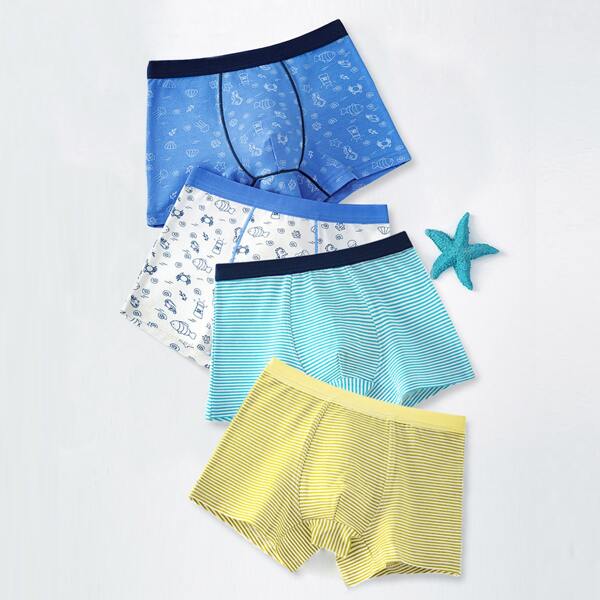 

Toddler Boys 4pcs Stripe & Cartoon Graphic Underwear, Multicolor