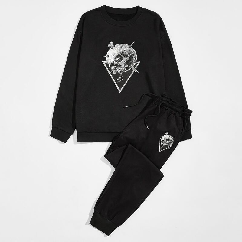 

Guys Skull Graphic Sweatshirt & Drawstring Pants, Black