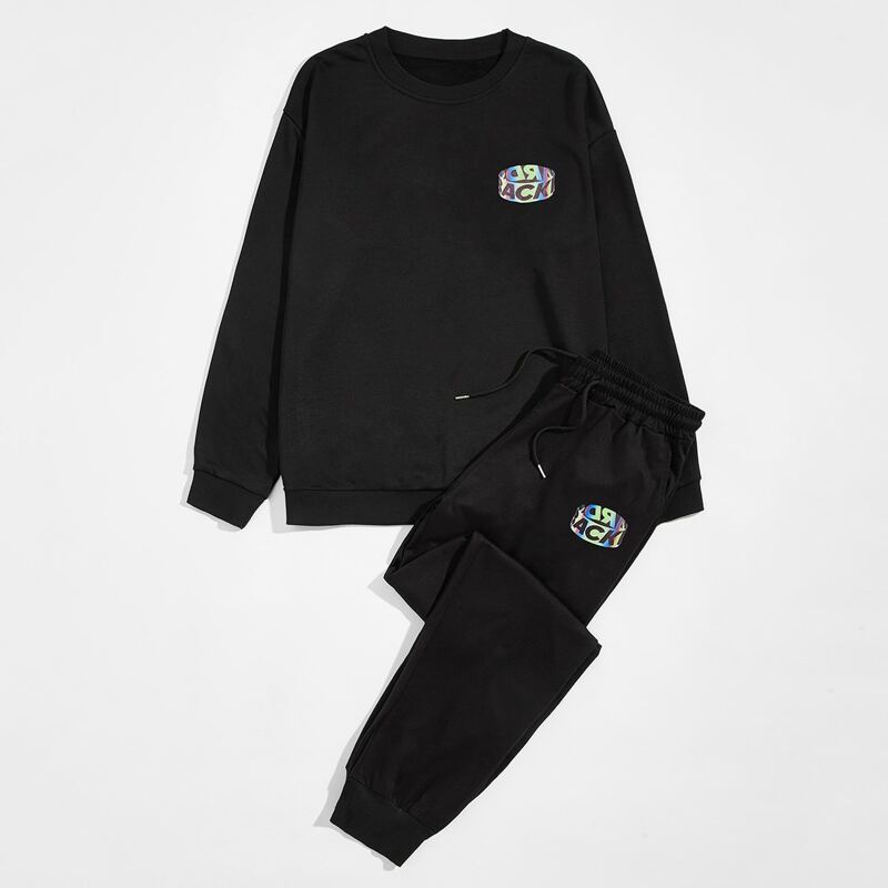 

Guys Letter Graphic Sweatshirt & Drawstring Pants, Black