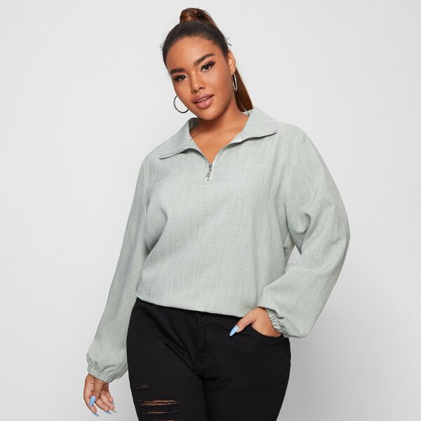 

Plus Bishop Sleeve High Low Blouse, Light grey