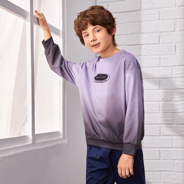 

Boys Slogan & Geo Print Ombre Drop Shoulder Sweatshirt, Multicolor