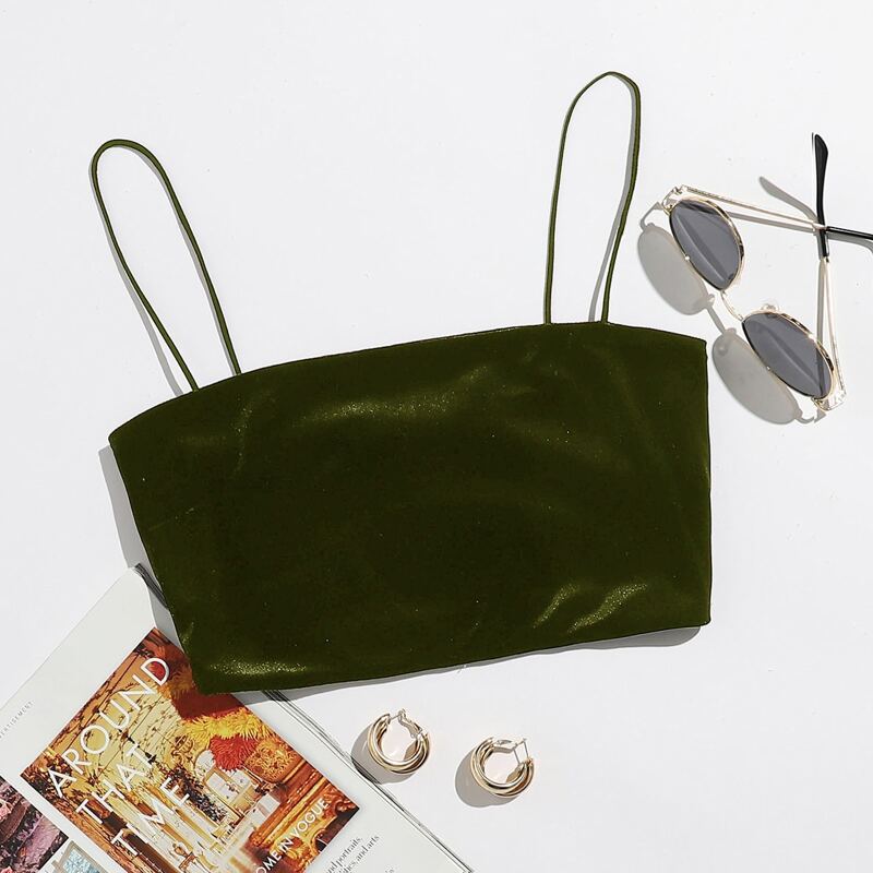 

Solid Velvet Crop Cami Top, Army green