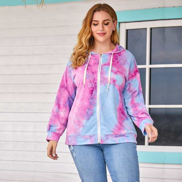 

Plus Tie Dye Zip Up Hooded Sweatshirt, Multicolor