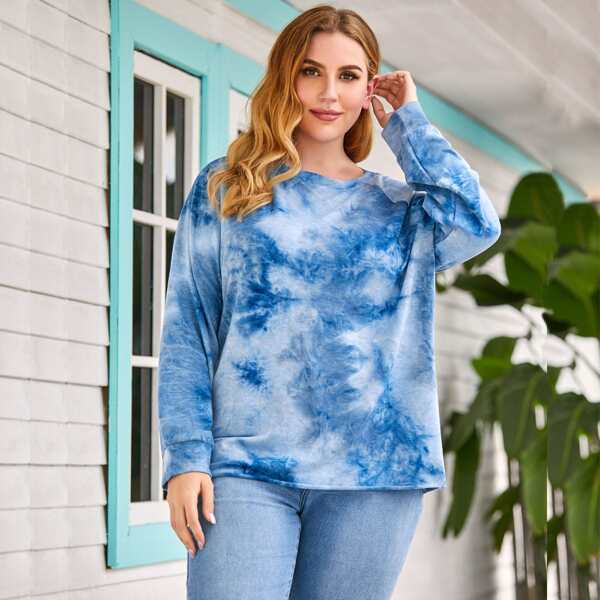 

Plus Tie Dye Raglan Sleeve Sweatshirt, Blue