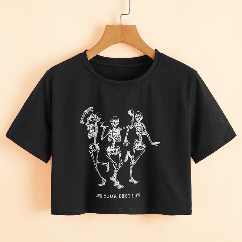

Skull Graphic Crop Tee, Black