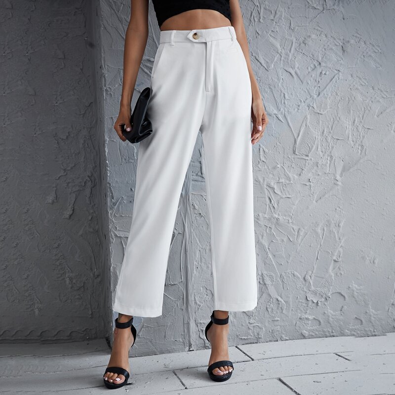 

Zip Fly Straight Leg Pants Without Belt, White