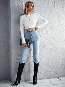 SHEIN Privé Camiseta corta con cordón trasero - Blanco - Ver 5