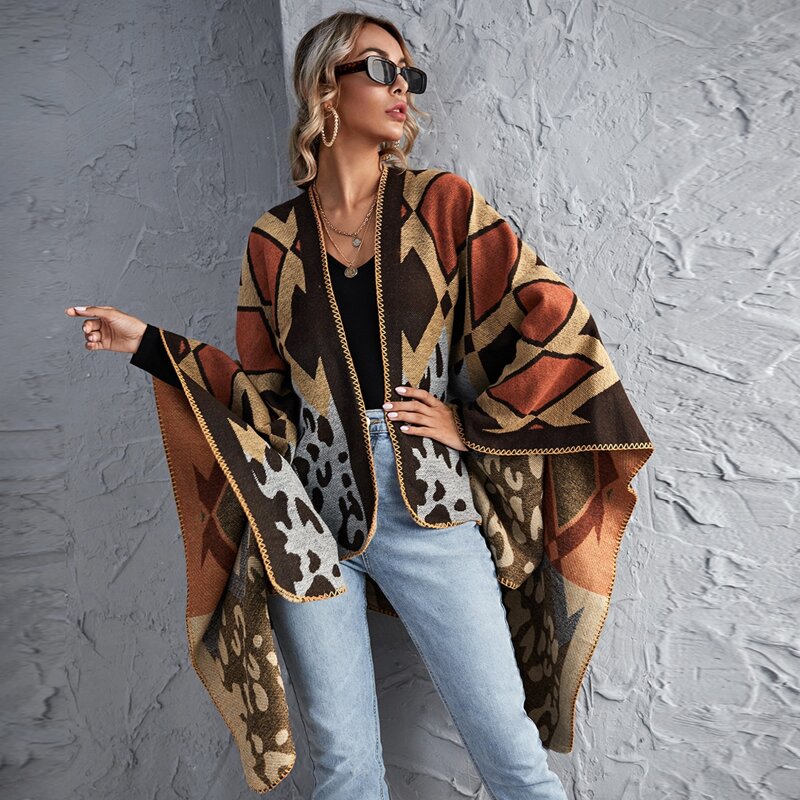 

Leopard & Argyle Pattern Open Front Cardigan, Multicolor