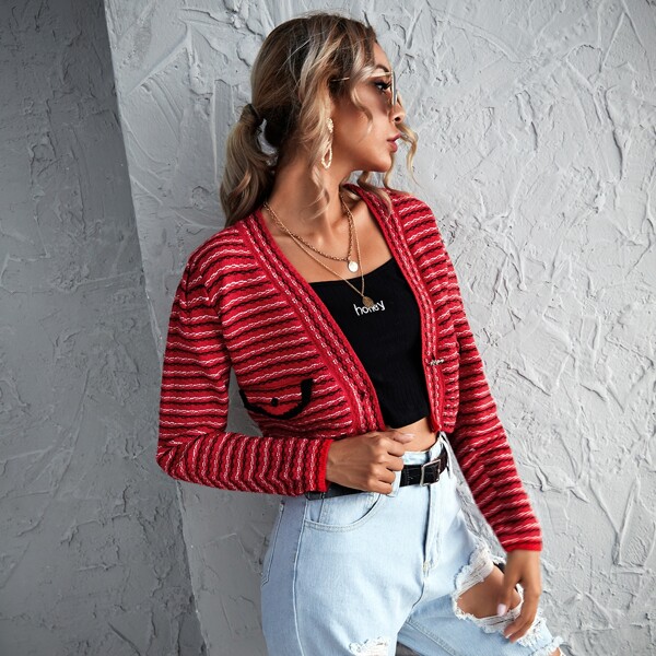 

Stripe Crop Cardigan, Red